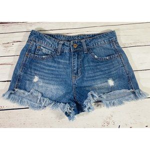 Vanilla Star Womens Jean Shorts Size 5 Raw Frayed Hem Distressed Festival Denim